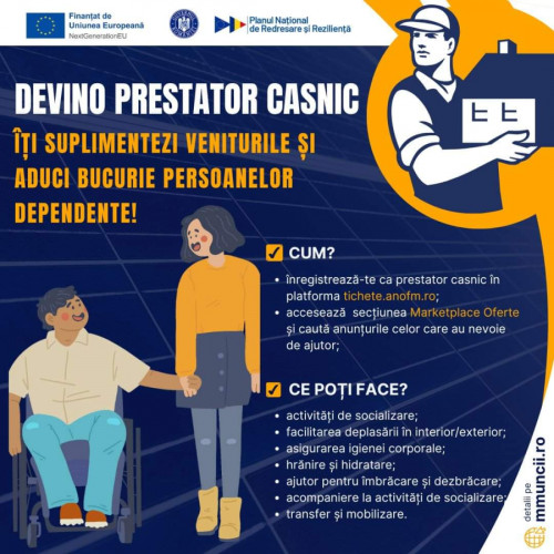 Persoanele pot deveni prestatori casnici pentru suplimentarea veniturilor